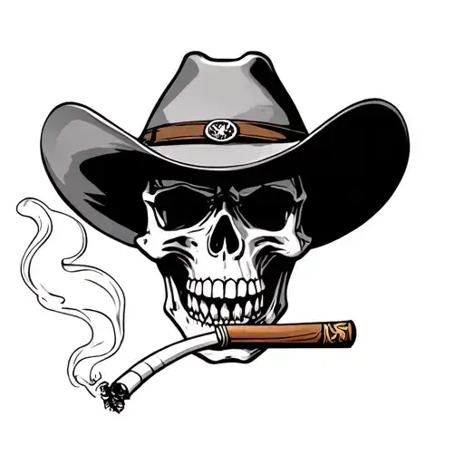 Cowboy Skull Smoking Cigarette tattoo design idea