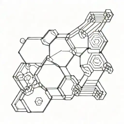 A minimalist geometric design of a honeycomb pattern intertwined with musical notes tattoo design idea