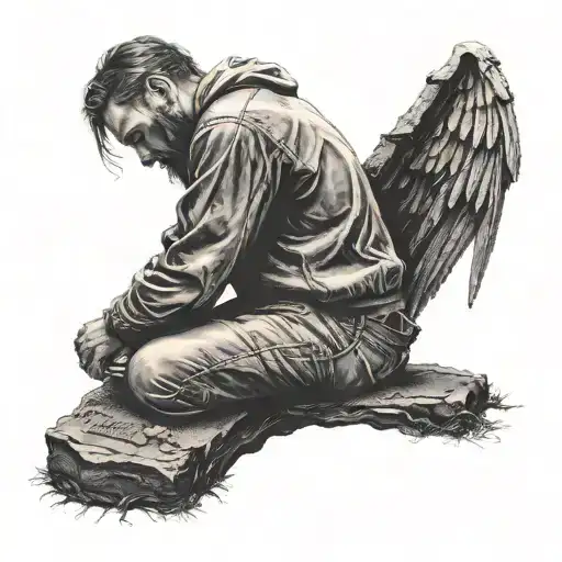 man sitting infront of a gravestone tattoo design idea