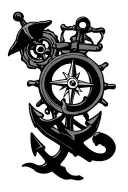 ship wheel, anchor, compass tattoo design idea