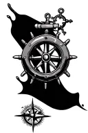 ship wheel, anchor, compass tattoo design idea