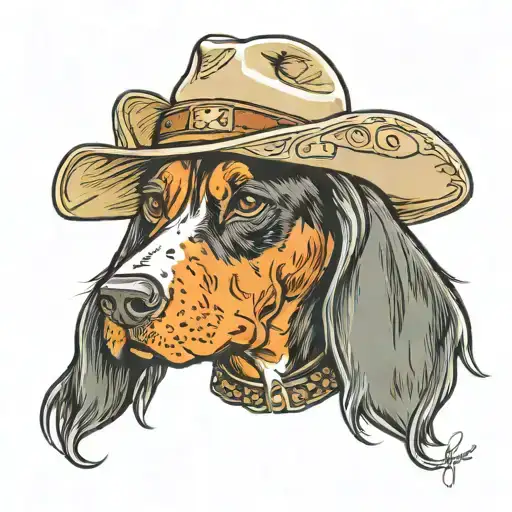 coonhound puppy cowboy hat tattoo design idea