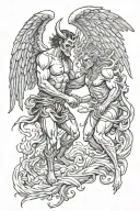 demon and angel fighting scene tattoo design idea