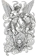 demon and angel fighting scene tattoo design idea