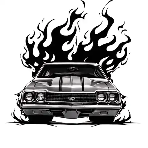 cars on fire flames tattoo design idea