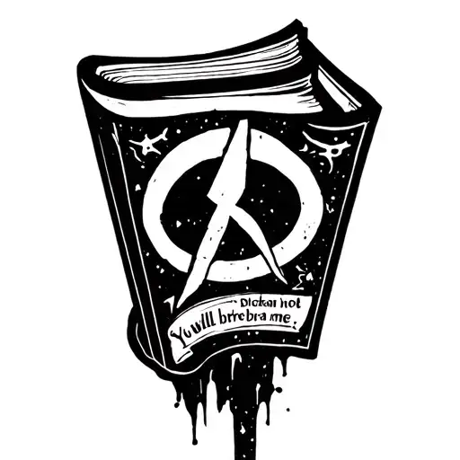 "You will not break me" "You will not break me" book with anarchy symbol on cover tattoo design idea