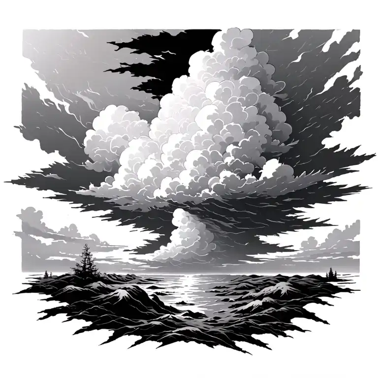 the beginning of angry storm clouds with sunshine fading off tattoo design idea