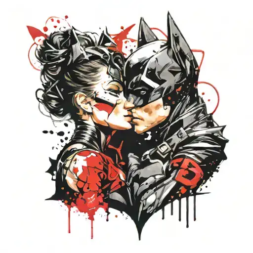 catwoman kissing batman tattoo design idea