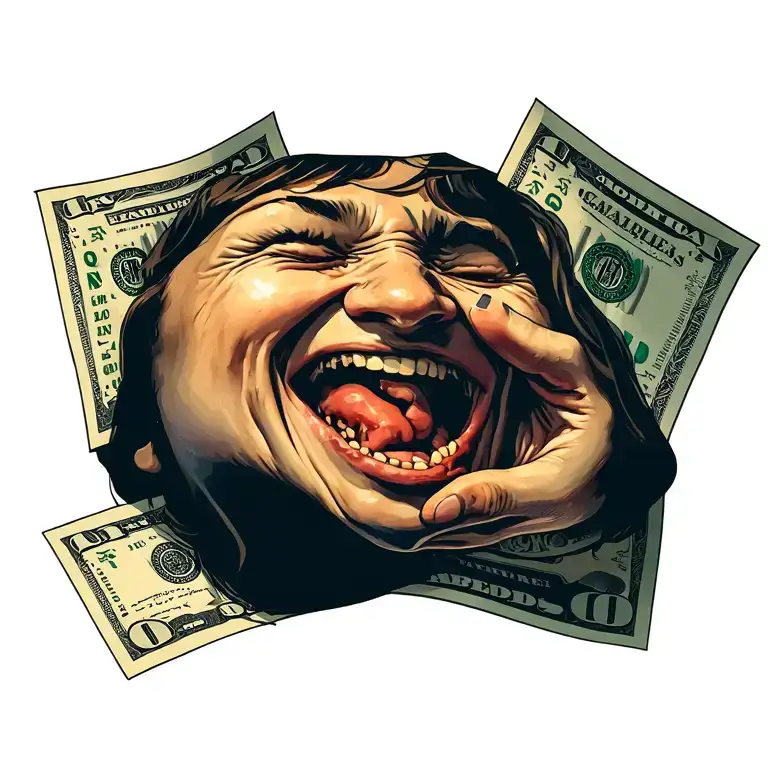 Cry now laughs with money notes tattoo design idea