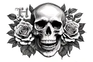 skull and roses with letters tattoo design idea