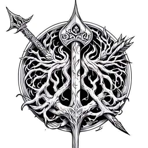 Excalibur and yggdrasil tattoo design idea