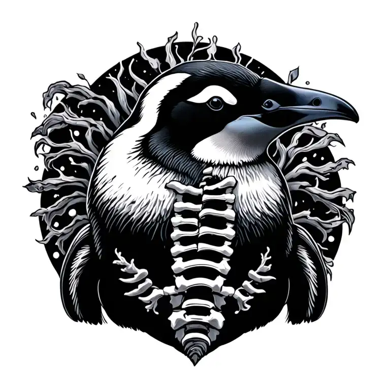 spine, penguin, medium size tattoo tattoo design idea