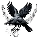 A raven with musical notes flowing out of its wings tattoo design idea