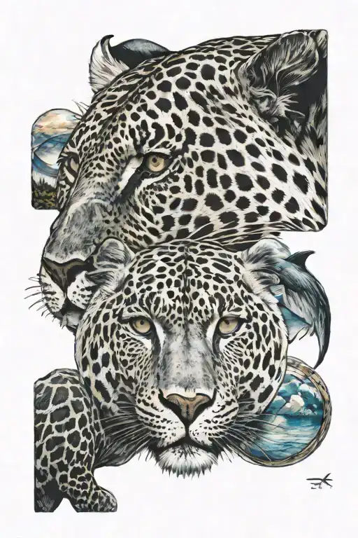 heterochromia leopard head and whales eye upclose, jupiter and a sleeping bear tattoo design idea