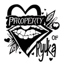 a nice text "Property of Ryuka" with heart kiss and bite mark, the text must be in the middle with some heart kiss and b tattoo design idea