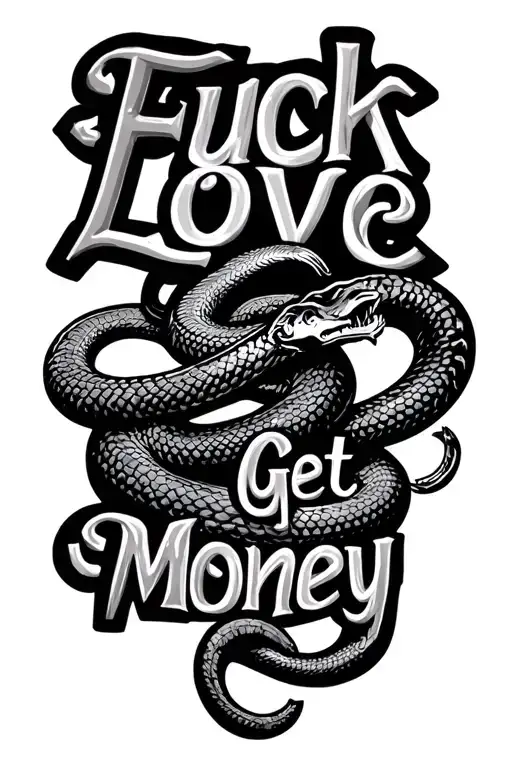 "Fuck Love Get Money" Snake Dollar signs tattoo design idea