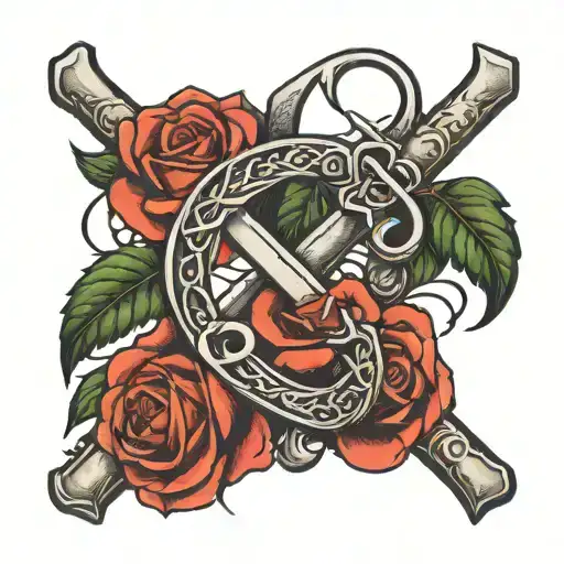 rose and ax and infinity sign intertwined tattoo design idea