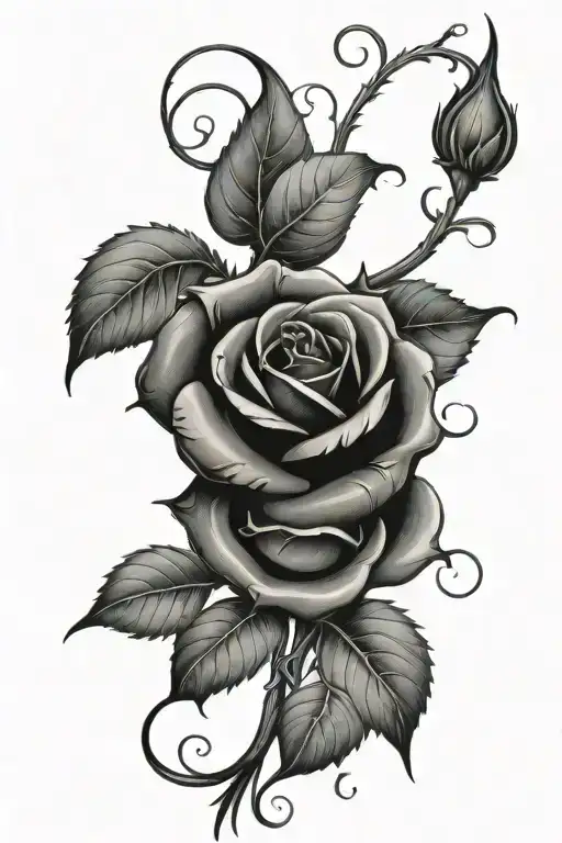 blue rose long vines more black roses and red rosebuds tattoo design idea