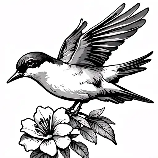 swallow flying with two flowers tattoo design idea