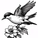 swallow flying with two flowers tattoo design idea