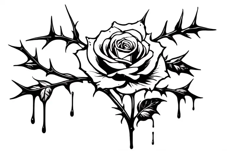 long stem rose with thorns dripping blood  tattoo design idea