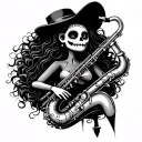 voodoo doll playing sax tattoo design idea
