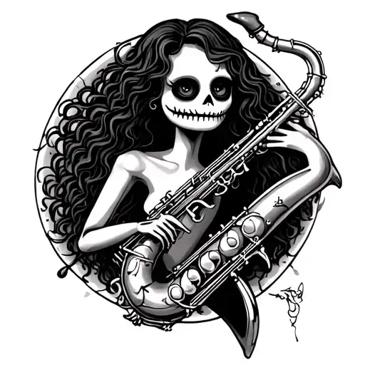 voodoo doll playing sax tattoo design idea