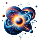 Atoms and galaxies harmoniously intertwining in a cosmos full of supernovas. tattoo design idea