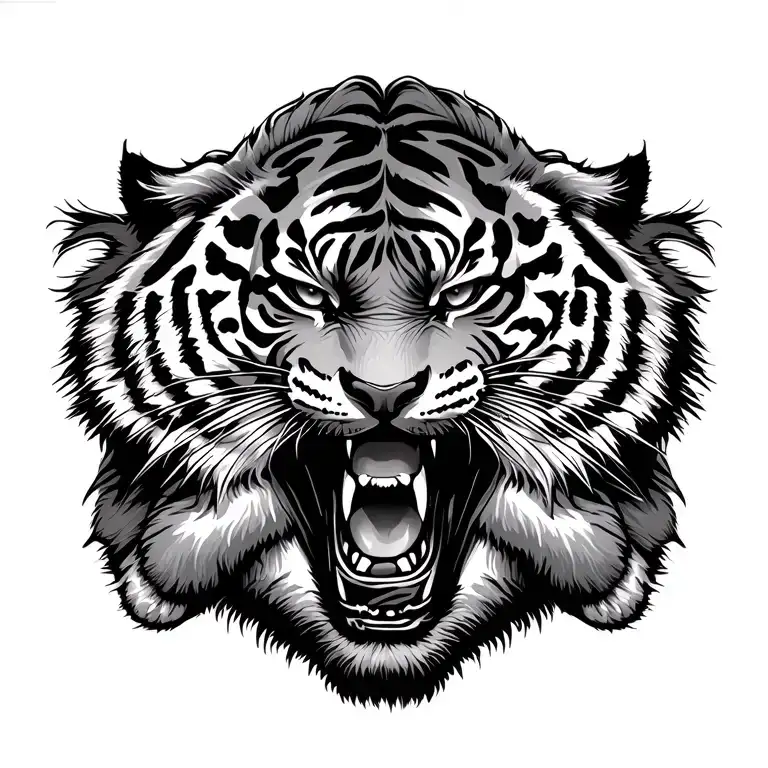 Muay Thai fighter surrounded sank yat tigers beliefs  tattoo design idea