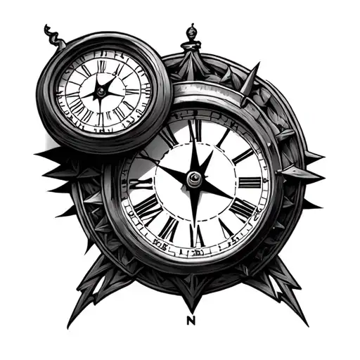 Clock And Compass tattoo design idea