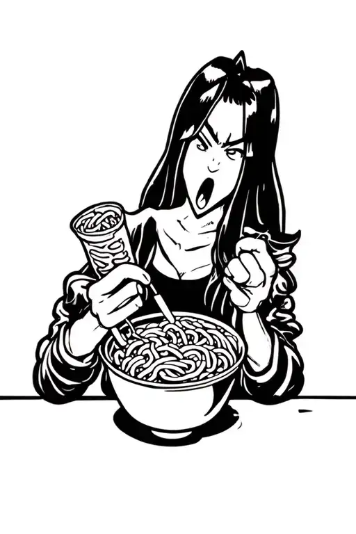 Pokemon Relaxo eats ramen noodles tattoo design idea