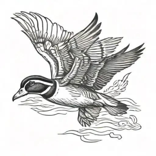 duck hunting marsh woodduck mallard duck flying tattoo design idea