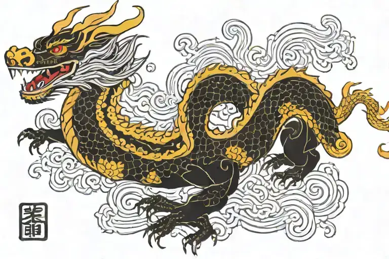black Japan dragon without wings spread wide tattoo design idea
