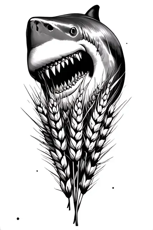 shark and wheat field surrounding tattoo design idea