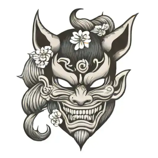 kuromi oni mask tattoo design idea