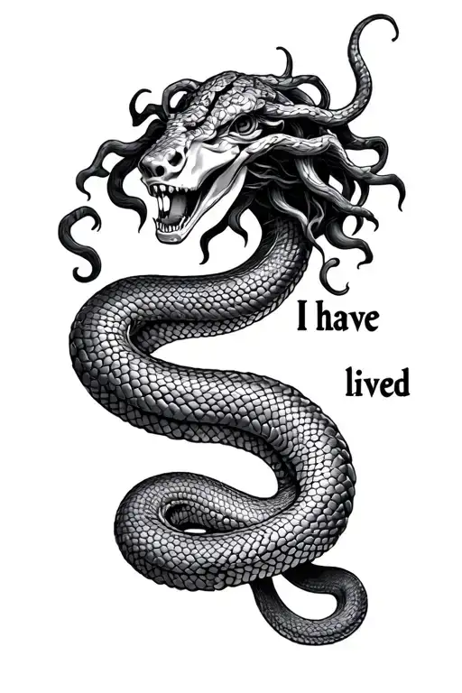Medusa snake with words "I have lived tattoo design idea