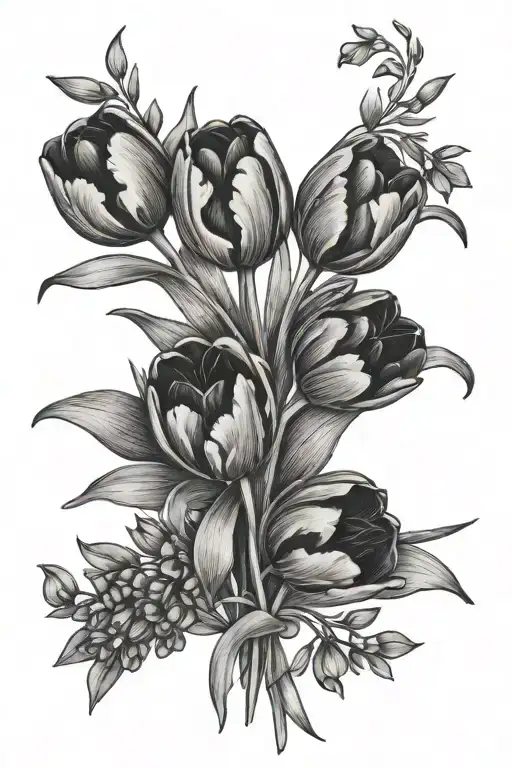 bouquet tulips bluebells tattoo design idea
