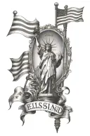 Ellis Island USA flag with Christian cross tattoo design idea