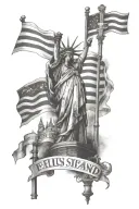 Ellis Island USA flag with Christian cross tattoo design idea
