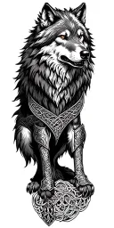 Celtic wolf surrounded by armor  tattoo design idea