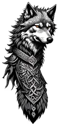 Celtic wolf surrounded by armor  tattoo design idea