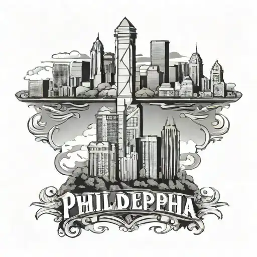 Philadelphia city skyline with Phillies logo tattoo design idea