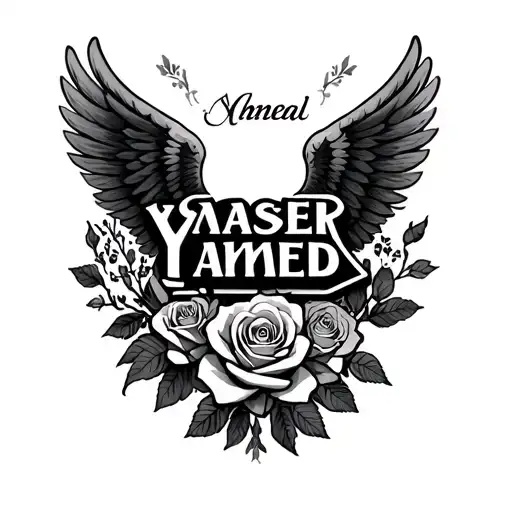"YASER Ahmed" wings and roses tattoo design idea