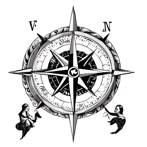 compass rose feminine with kids initials intertwined tattoo design idea