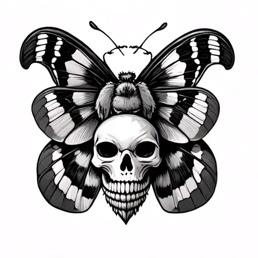 cute moth with dog's skull as an abdomen tattoo design idea