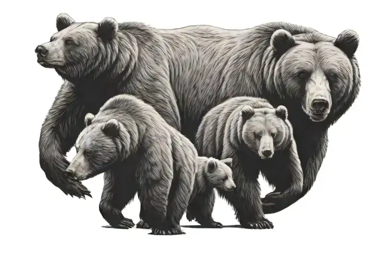 bear and cubs walking tattoo design idea