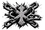 broken chain with a gothic cross in the middle of the broken chain tattoo design idea