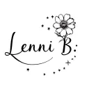 "Lenni B." cursive delicate thin font with a flower incorporated into the actual lettering and a trail of little stars  tattoo design idea