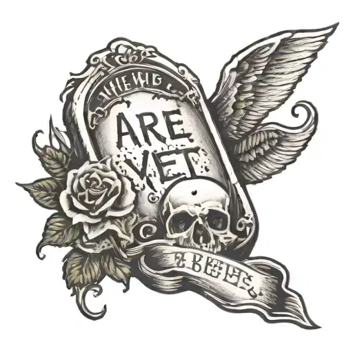 Gravestone with words "Are we there yet ?" tattoo design idea