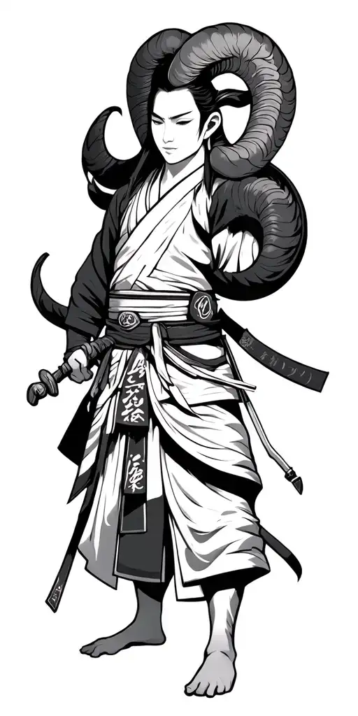ronin Japanese with aries zodiac sign tattoo design idea